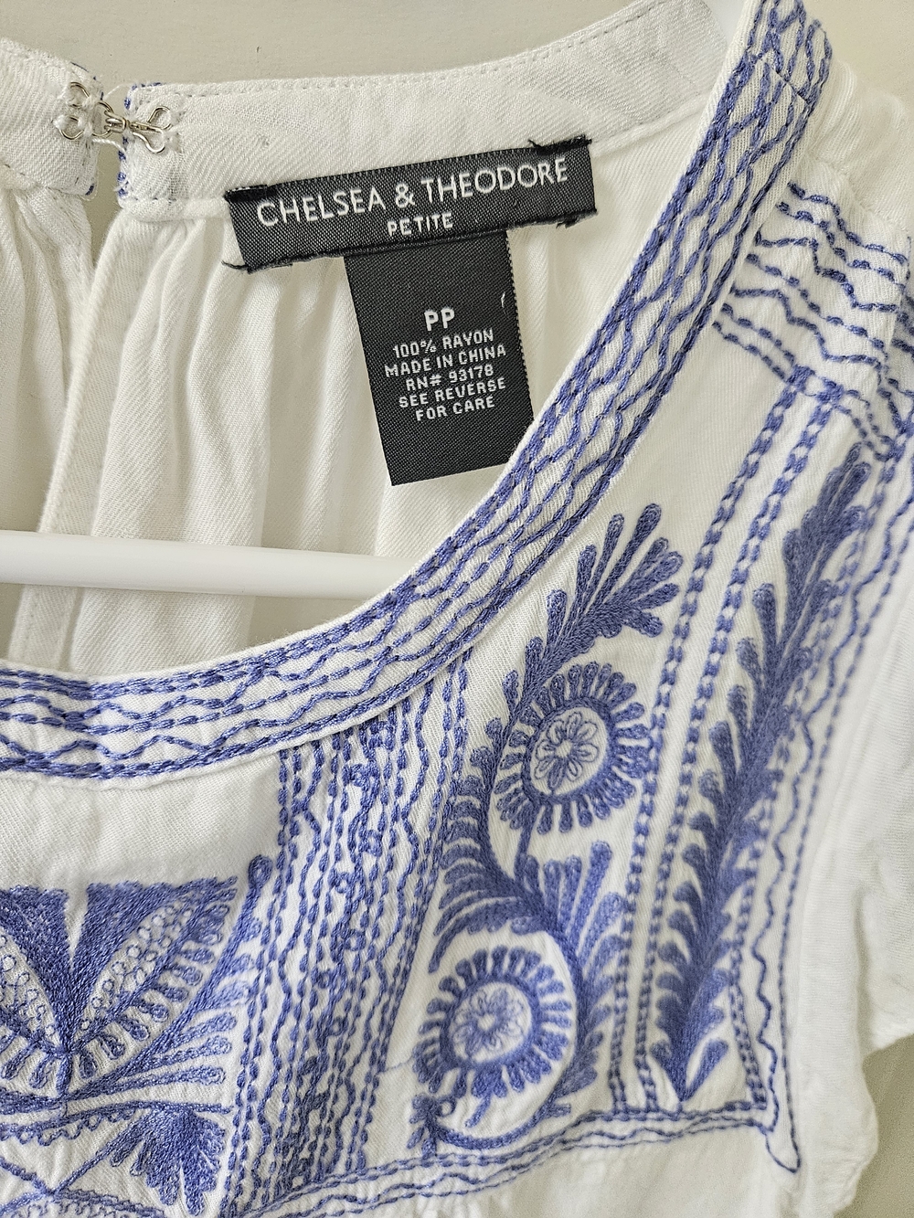 Chelsea & Theodore White Tunic with Blue Embroidered Yoke - Picture 3 of 3